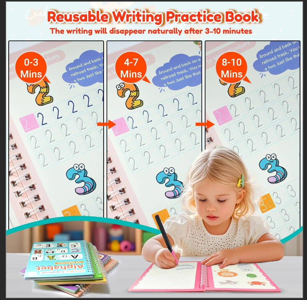 Magic Grooved Writing Practice for Kids,Reusable Grooved Handwriting Workbooks A