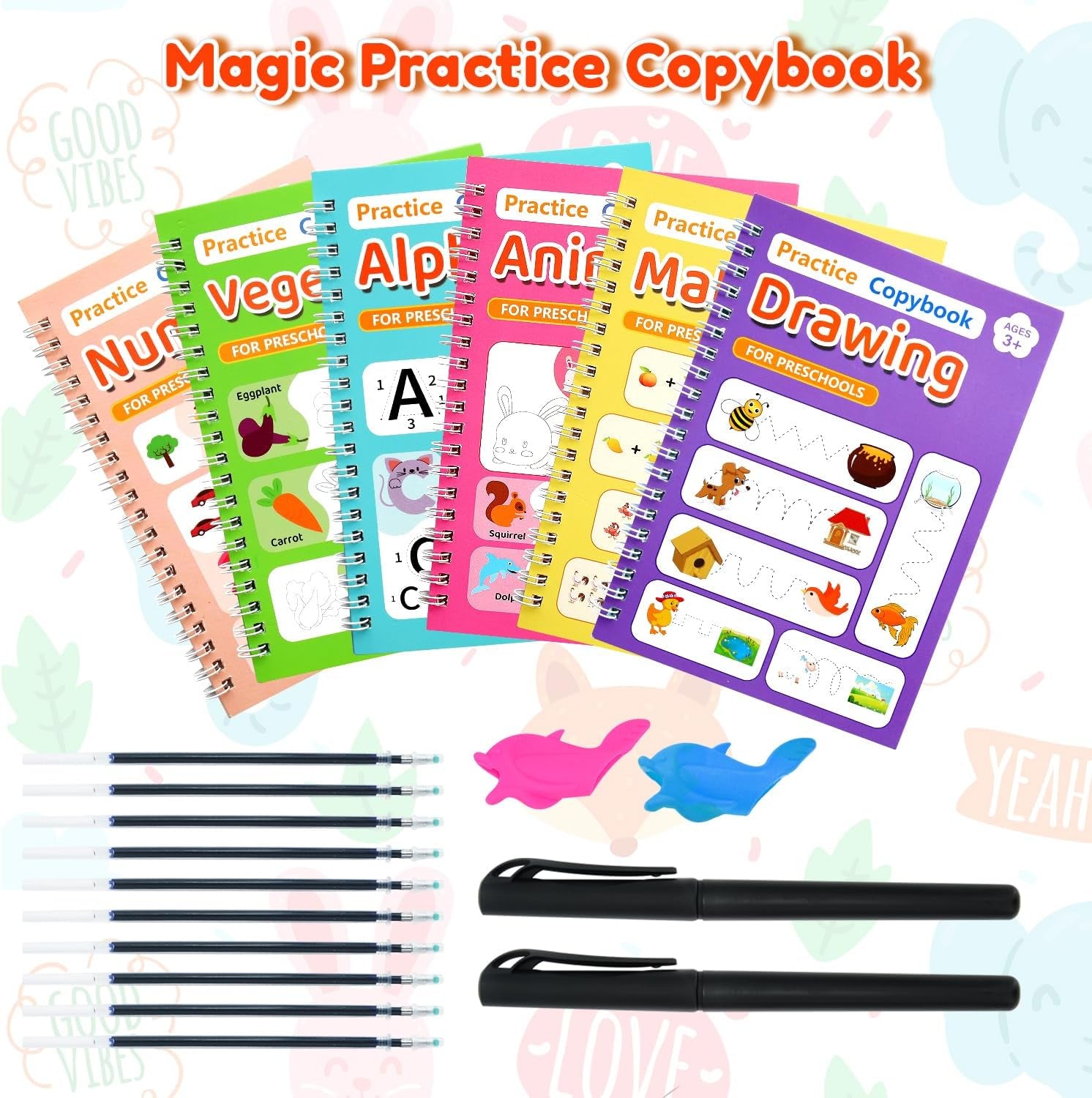 Magic Grooved Writing Practice for Kids,Reusable Grooved Handwriting Workbooks A
