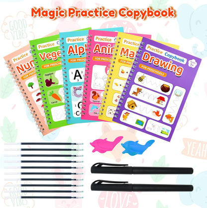 Magic Grooved Writing Practice for Kids,Reusable Grooved Handwriting Workbooks A