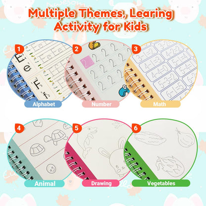 Magic Grooved Writing Practice for Kids,Reusable Grooved Handwriting Workbooks A