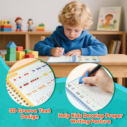 Magic Grooved Writing Practice for Kids,Reusable Grooved Handwriting Workbooks A