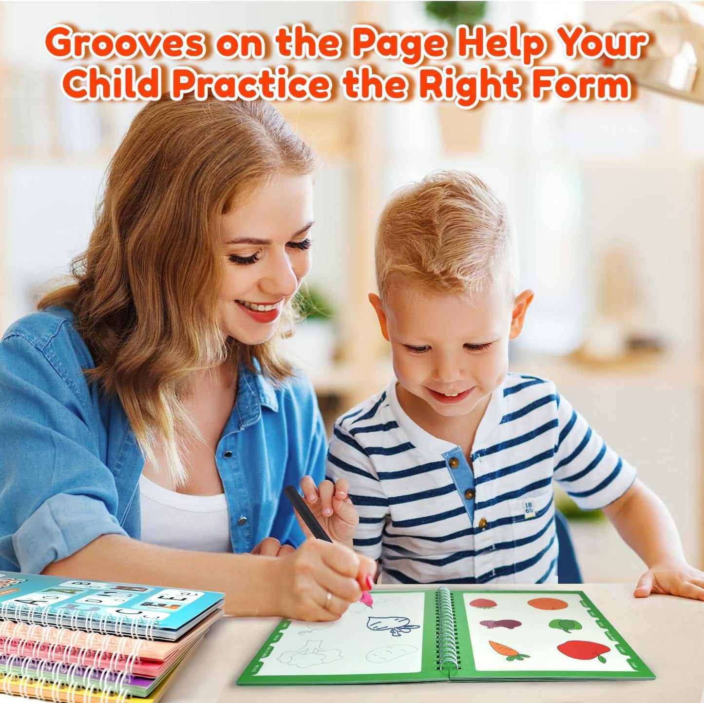 Magic Grooved Writing Practice for Kids,Reusable Grooved Handwriting Workbooks A