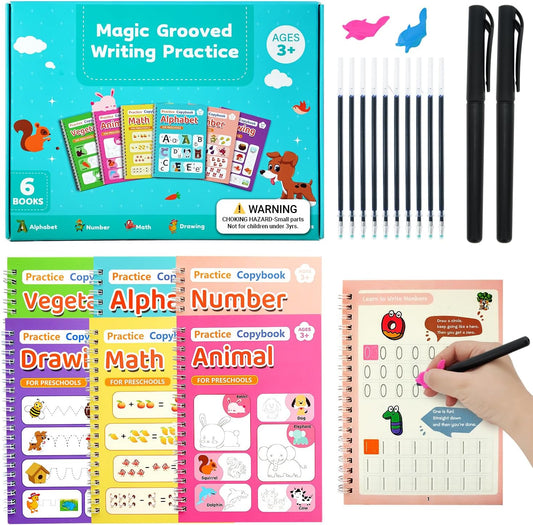 Magic Grooved Writing Practice for Kids,Reusable Grooved Handwriting Workbooks A
